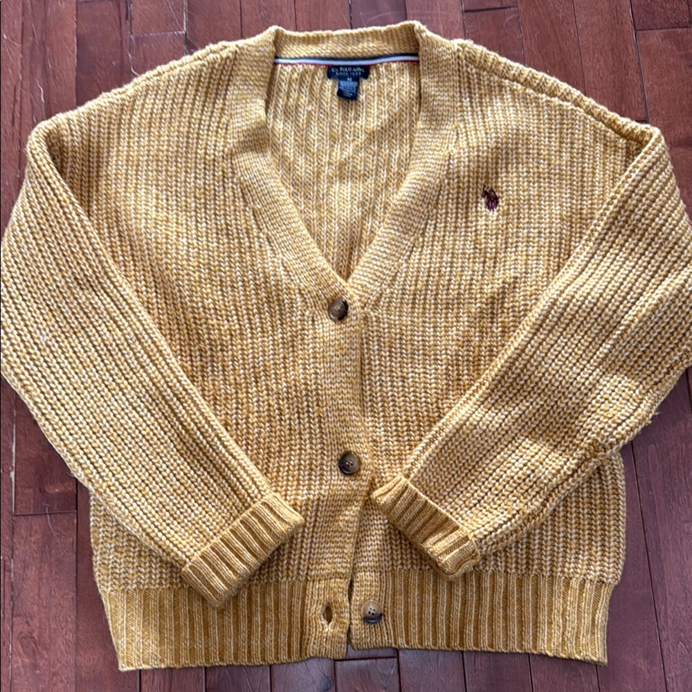 U.S. POLO ASSN Mustard Cardigan Sweater